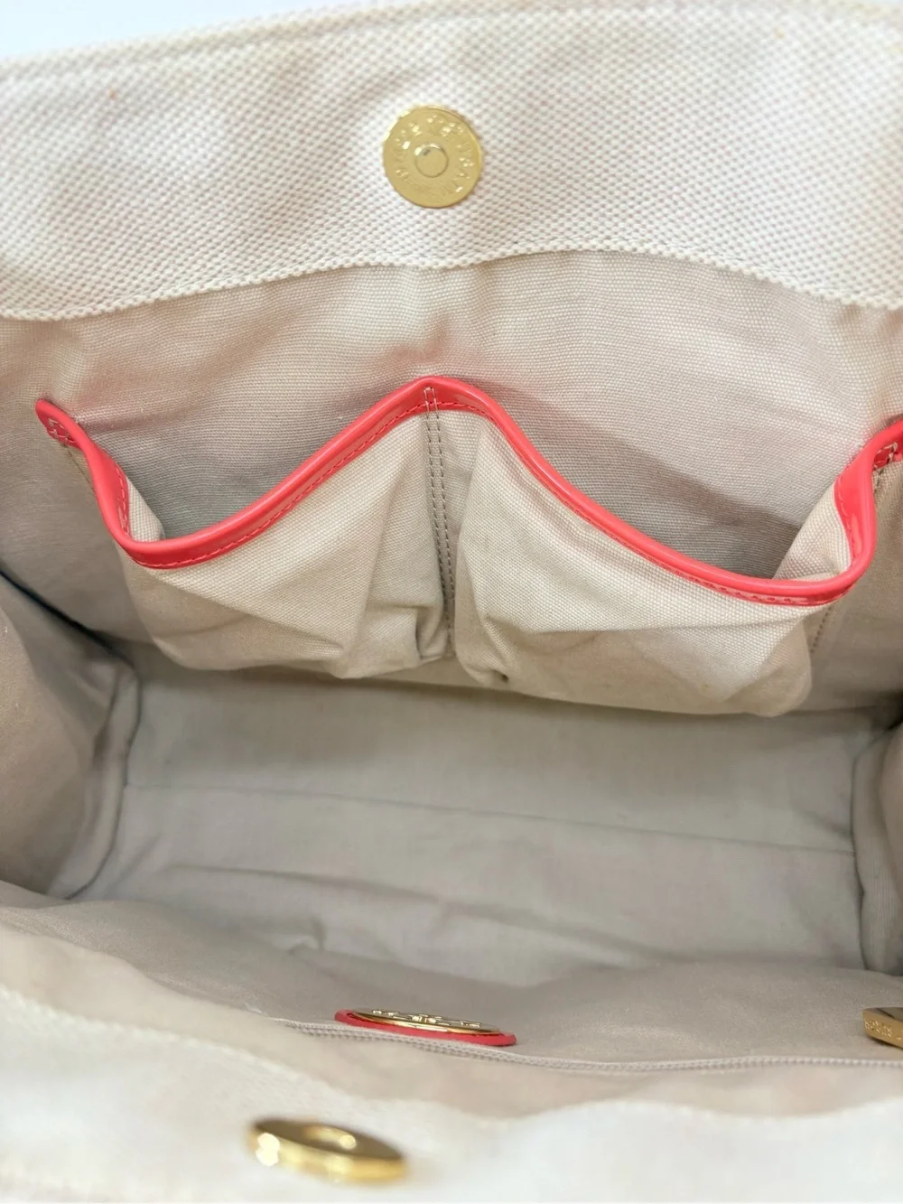Tory Burch Canvas Tote Bag Coral Patent Trim Embroidered Straps Beach Summer